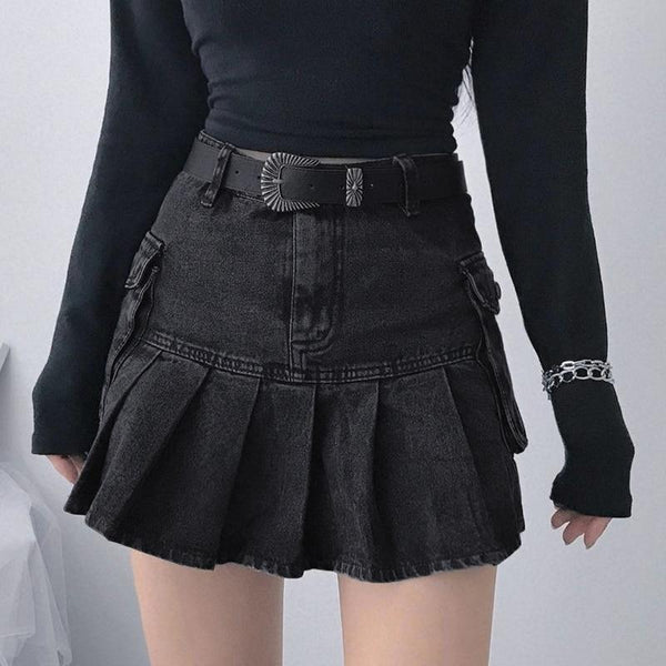 Daring Denim Pleated Skirt