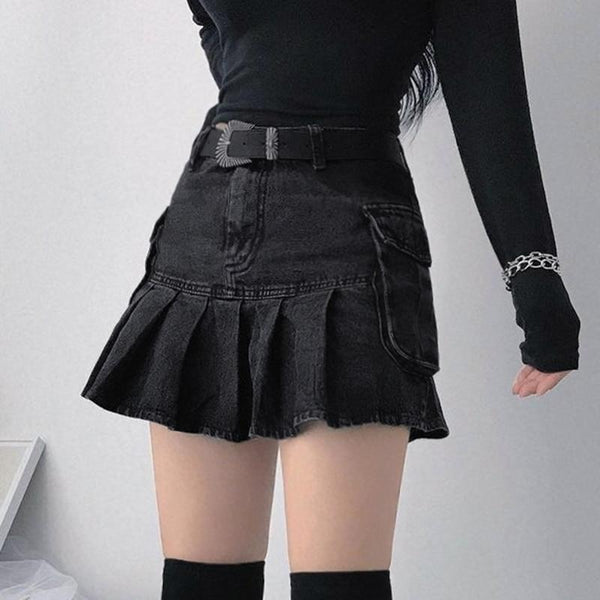 Daring Denim Pleated Skirt