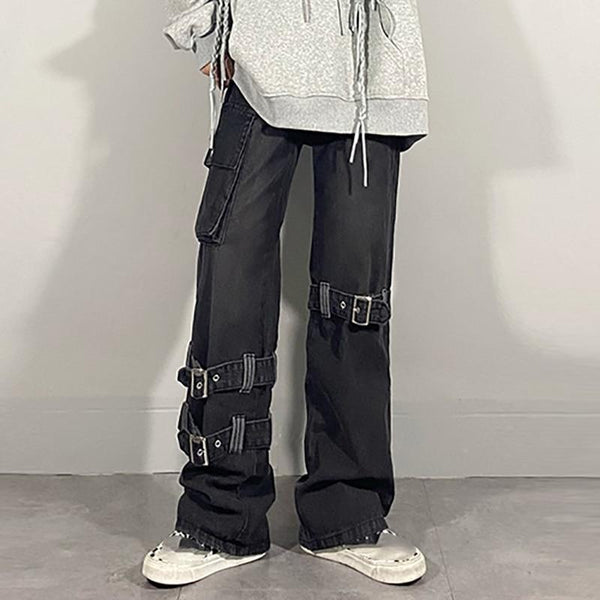 'Down with the devil' Baggy Buckle Jeans