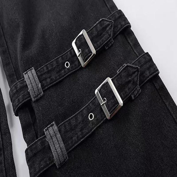 'Down with the devil' Baggy Buckle Jeans