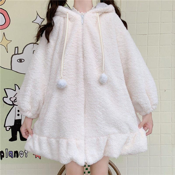 Kawaii Bunny Fluffy Oversized Zip-Up Hooded Jacket