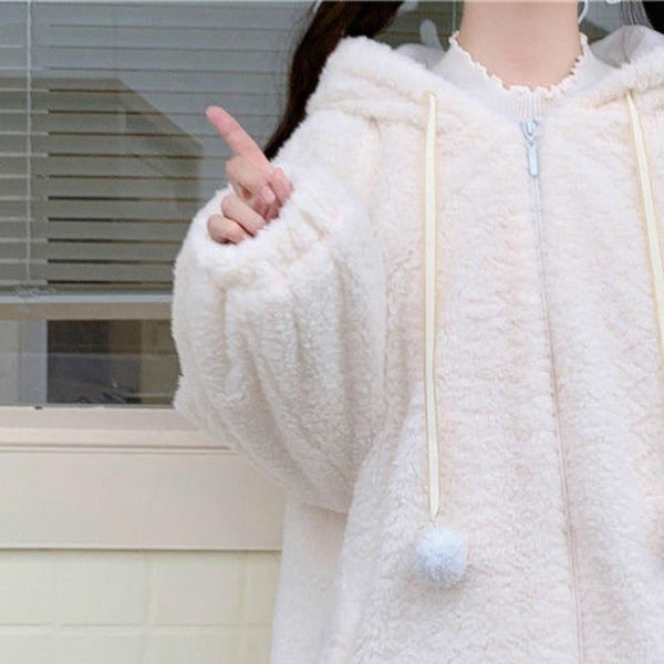 Kawaii Bunny Fluffy Oversized Zip-Up Hooded Jacket