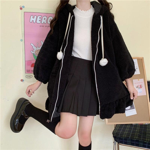 Kawaii Bunny Fluffy Oversized Zip-Up Hooded Jacket