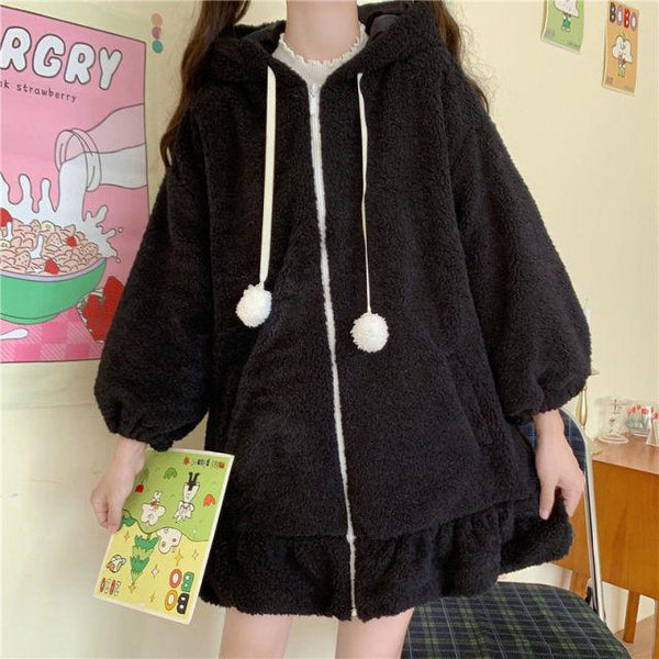 Kawaii Bunny Fluffy Oversized Zip-Up Hooded Jacket