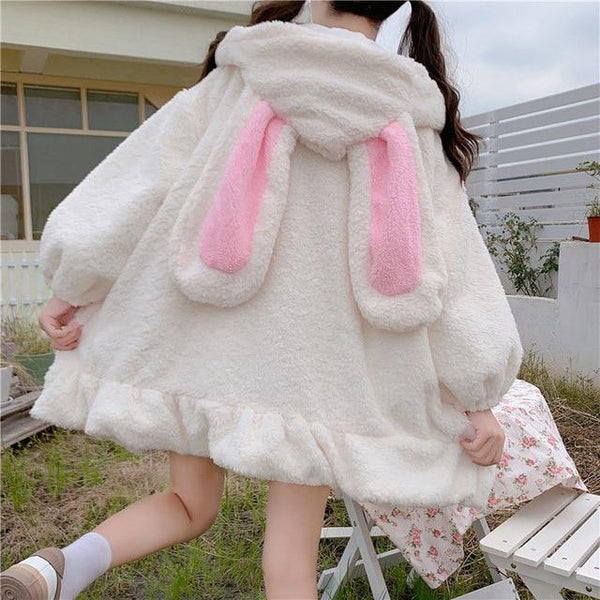 Kawaii Bunny Fluffy Oversized Zip-Up Hooded Jacket