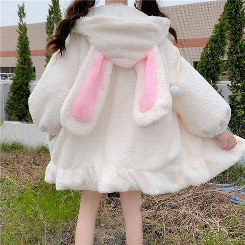 Kawaii Bunny Fluffy Oversized Zip-Up Hooded Jacket