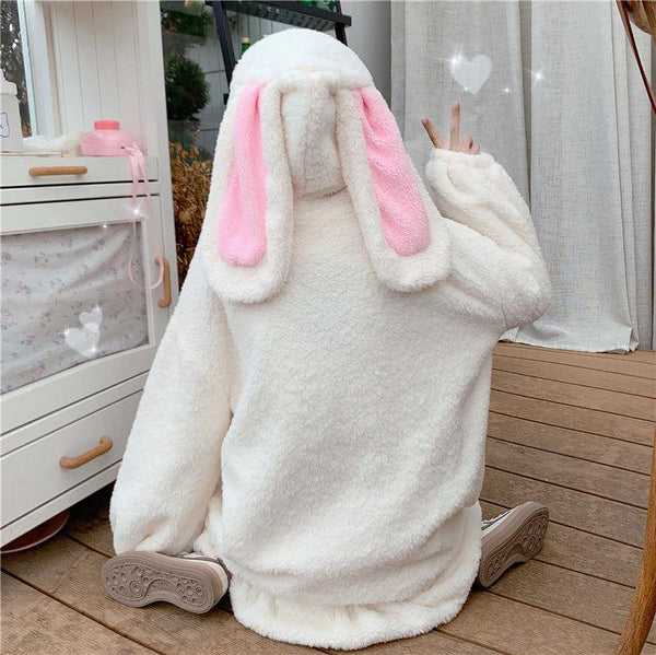 Kawaii Bunny Fluffy Oversized Zip-Up Hooded Jacket