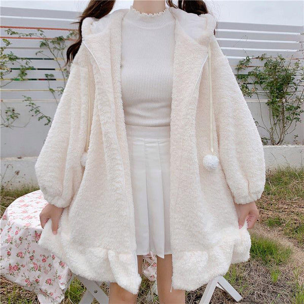 Kawaii Bunny Fluffy Oversized Zip-Up Hooded Jacket