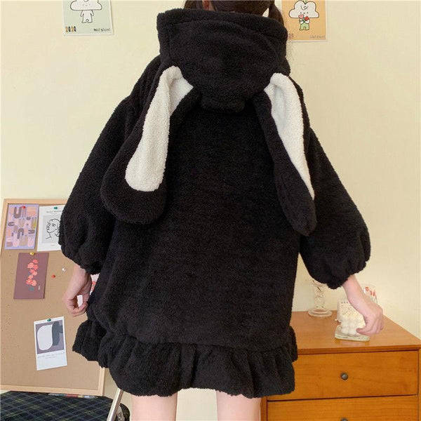 Kawaii Bunny Fluffy Oversized Zip-Up Hooded Jacket