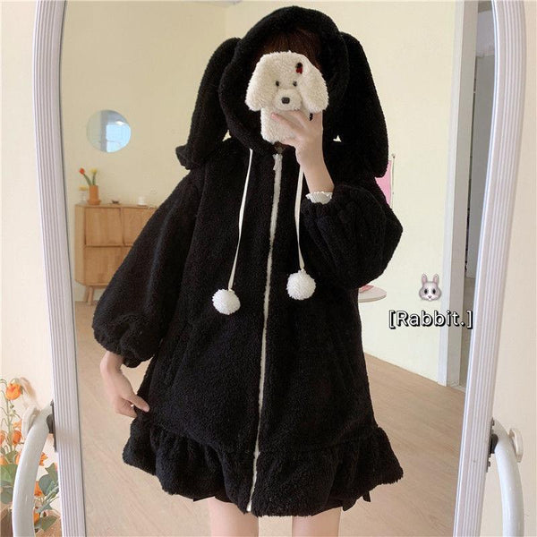 Kawaii Bunny Fluffy Oversized Zip-Up Hooded Jacket