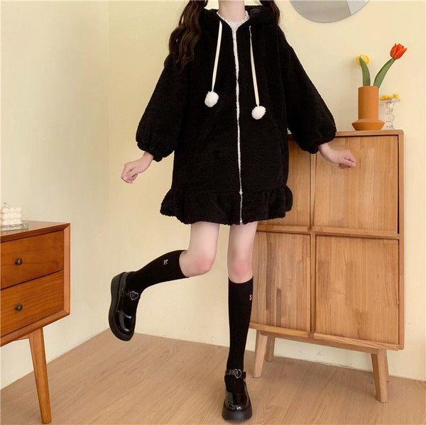 Kawaii Bunny Fluffy Oversized Zip-Up Hooded Jacket