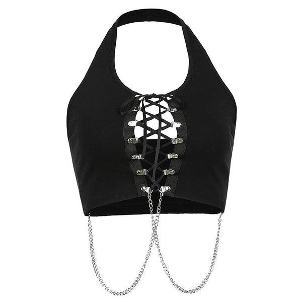 'Devil in you' Black chain crop top