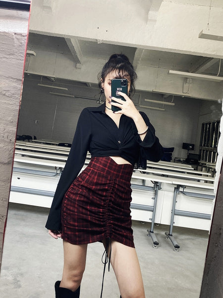 Gothic Punk Red Plaid High Waist Bodycon Mini Skirt