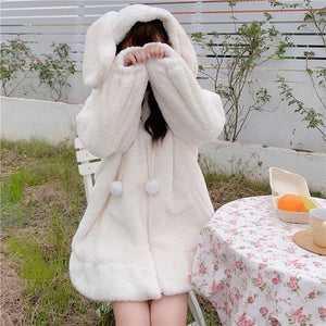 Kawaii Bunny Fluffy Oversized Zip-Up Hooded Jacket