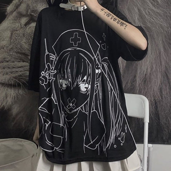 Harajuku Anime Girl Print Aesthetic T-Shirt