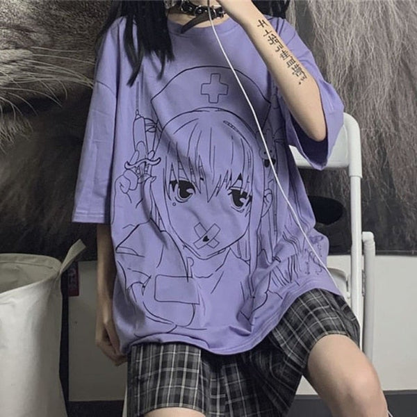 Harajuku Anime Girl Print Aesthetic T-Shirt