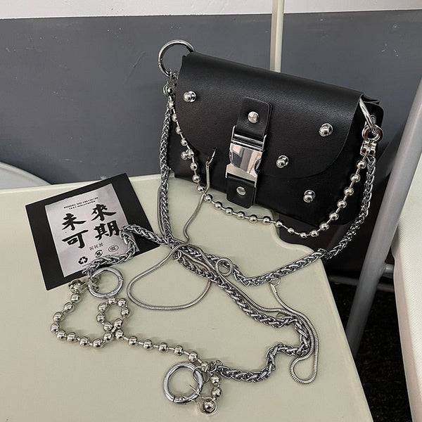 Gothic Punk Harajuku Buckle Rivets Chains Shoulder Bag