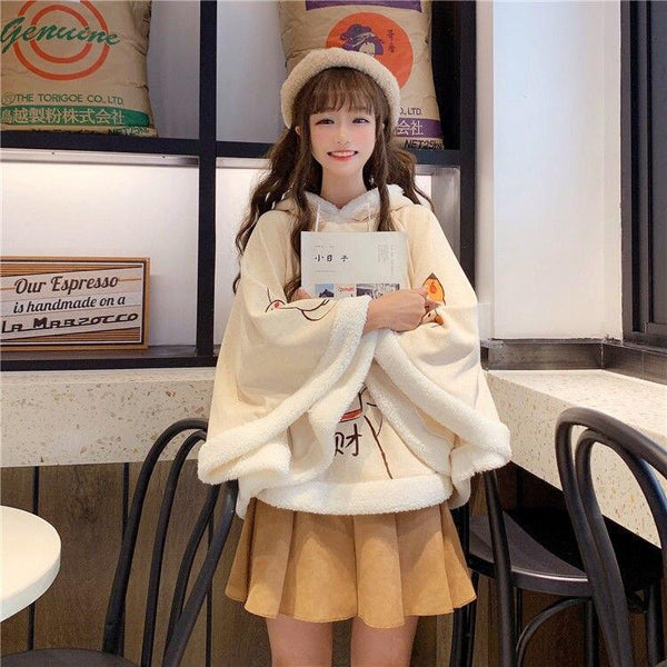 Japanese Cat Hooded Fluffy Cloak Coat