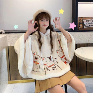 Japanese Cat Hooded Fluffy Cloak Coat