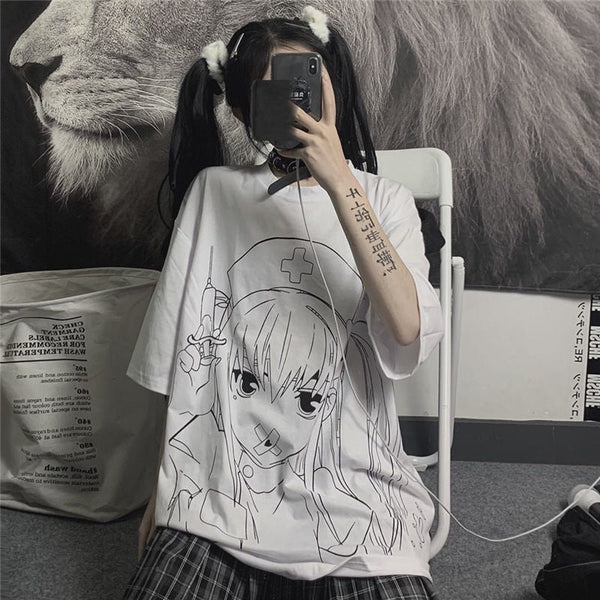 Harajuku Anime Girl Print Aesthetic T-Shirt