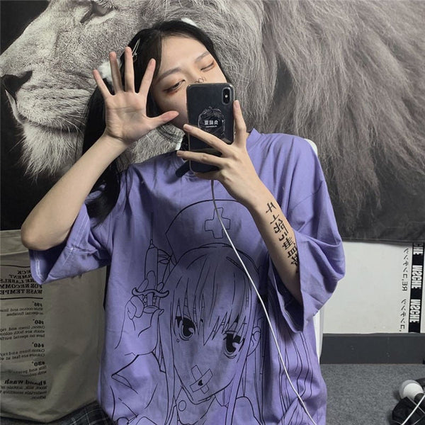 Harajuku Anime Girl Print Aesthetic T-Shirt