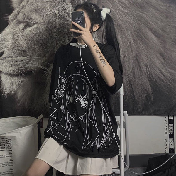 Harajuku Anime Girl Print Aesthetic T-Shirt