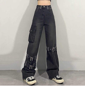 'Down with the devil' Baggy Buckle Jeans