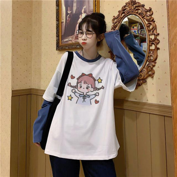 Kawaii Girl Top with Long Raglan Sleeves