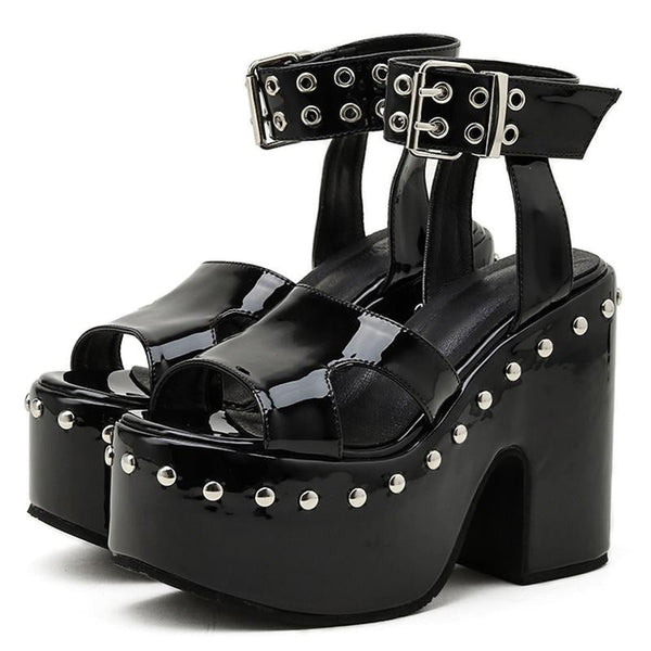 Gothic Open Toe Grommet Studs Chunky High Heel Platform Sandals