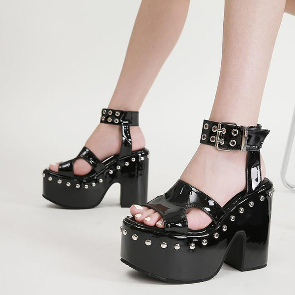 Gothic Open Toe Grommet Studs Chunky High Heel Platform Sandals