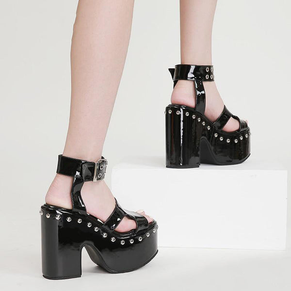 Gothic Open Toe Grommet Studs Chunky High Heel Platform Sandals