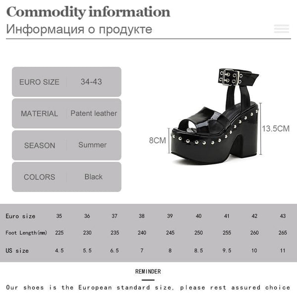 Gothic Open Toe Grommet Studs Chunky High Heel Platform Sandals