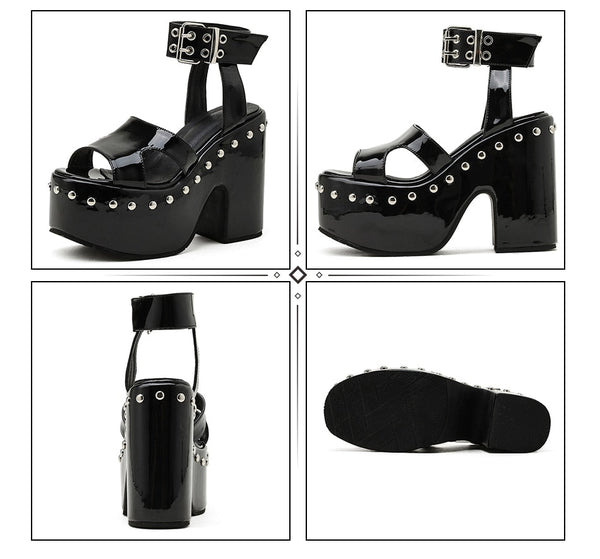 Gothic Open Toe Grommet Studs Chunky High Heel Platform Sandals