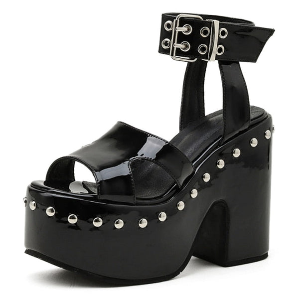 Gothic Open Toe Grommet Studs Chunky High Heel Platform Sandals