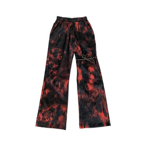 'Inferno' Black and red tie dye pants