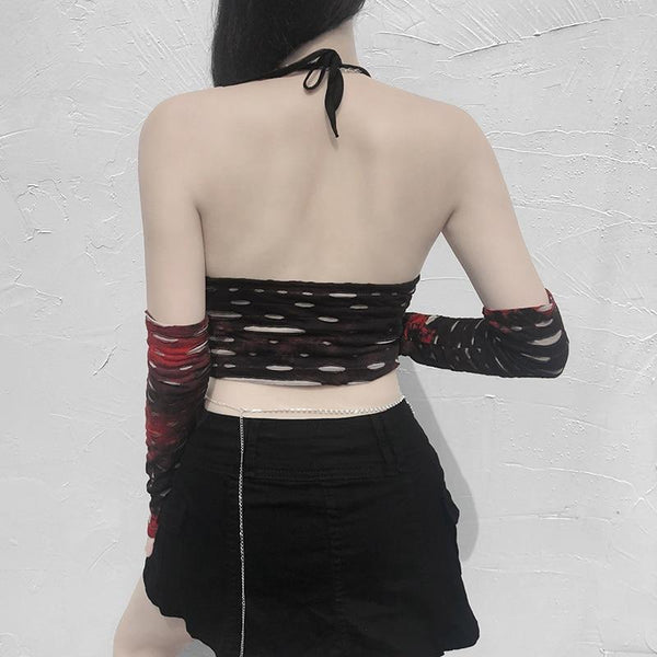 'Nevermind' Black and red cut out top with detached sleeves