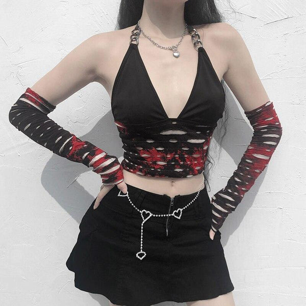 'Nevermind' Black and red cut out top with detached sleeves