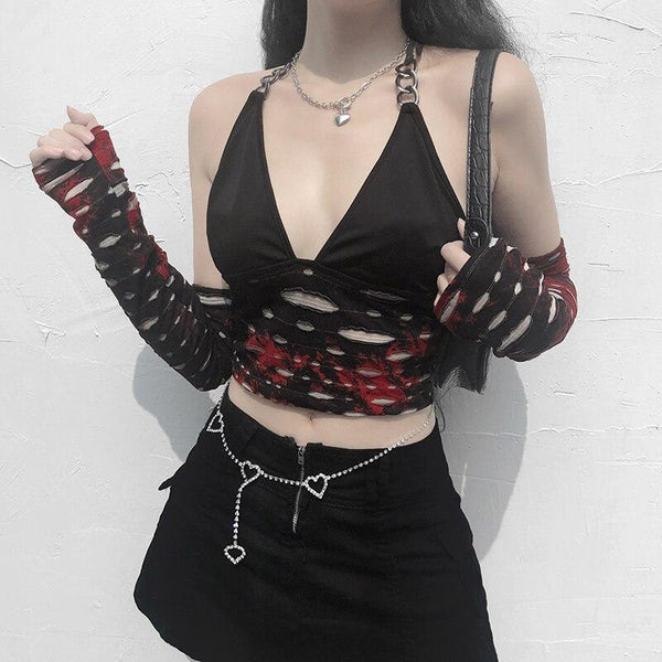 'Nevermind' Black and red cut out top with detached sleeves