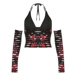 'Nevermind' Black and red cut out top with detached sleeves