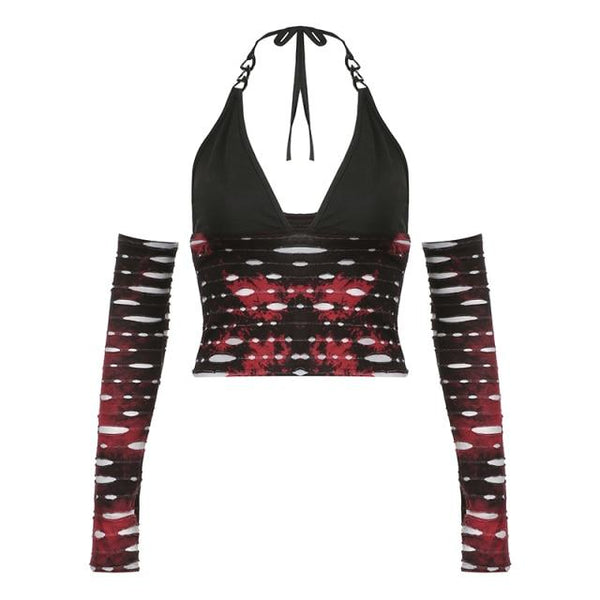 'Nevermind' Black and red cut out top with detached sleeves