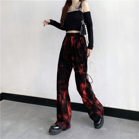 'Inferno' Black and red tie dye pants