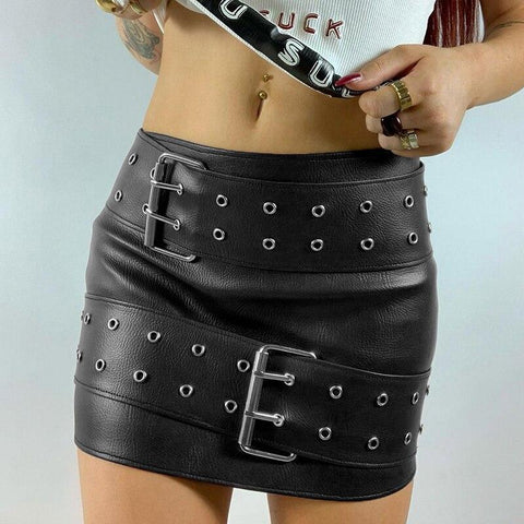 'Heading Toward Hell' PU Leather Skirt