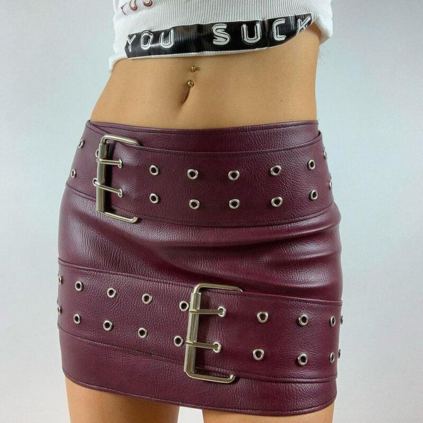 'Heading Toward Hell' PU Leather Skirt