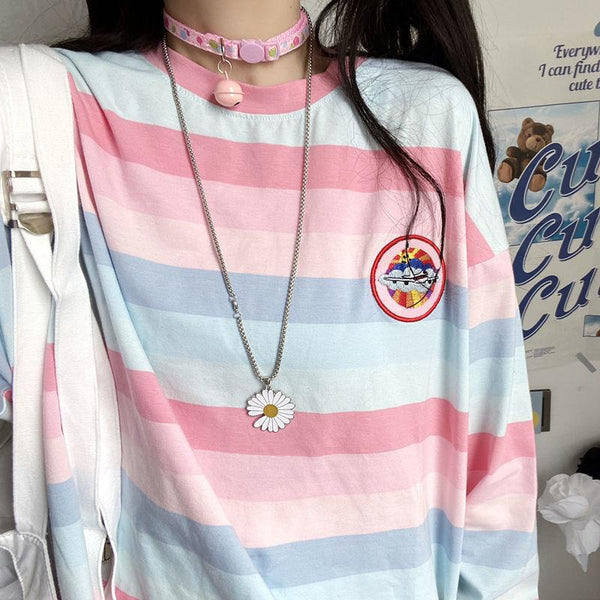 Pastel Rainbow Striped Long Sleeve Top