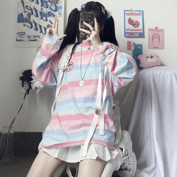 Pastel Rainbow Striped Long Sleeve Top