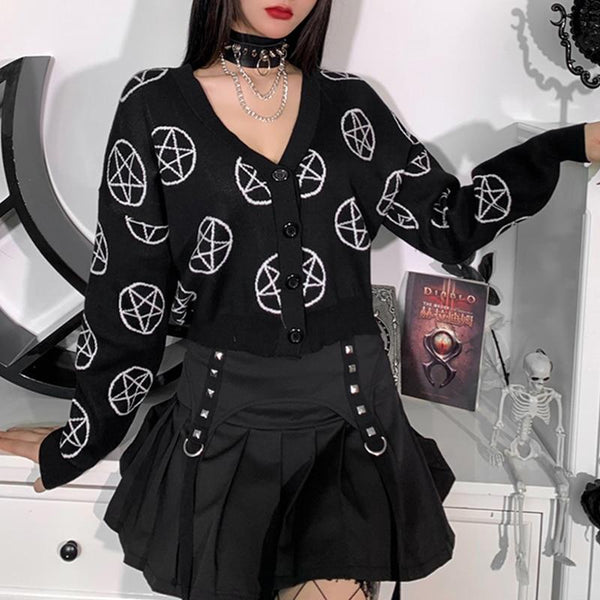 'Laid to Rest' Pentagram Knitted Cardigan