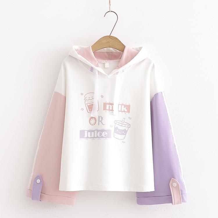 Cute 'Milk or Juice' Oversized Multicolored Hoodie