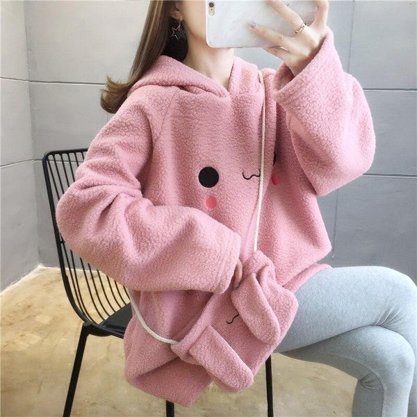 Fluffy Kawaii Bunny Hooded Fleece & Bag | NEW