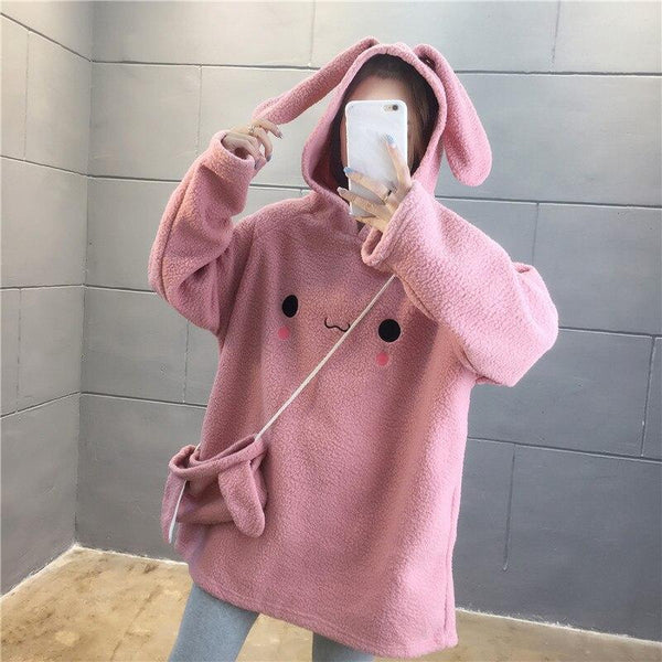 Fluffy Kawaii Bunny Hooded Fleece & Bag | NEW