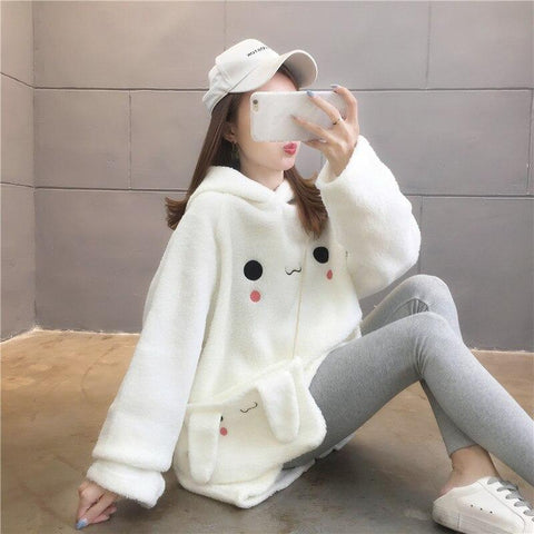 Fluffy Kawaii Bunny Hooded Fleece & Bag | NEW